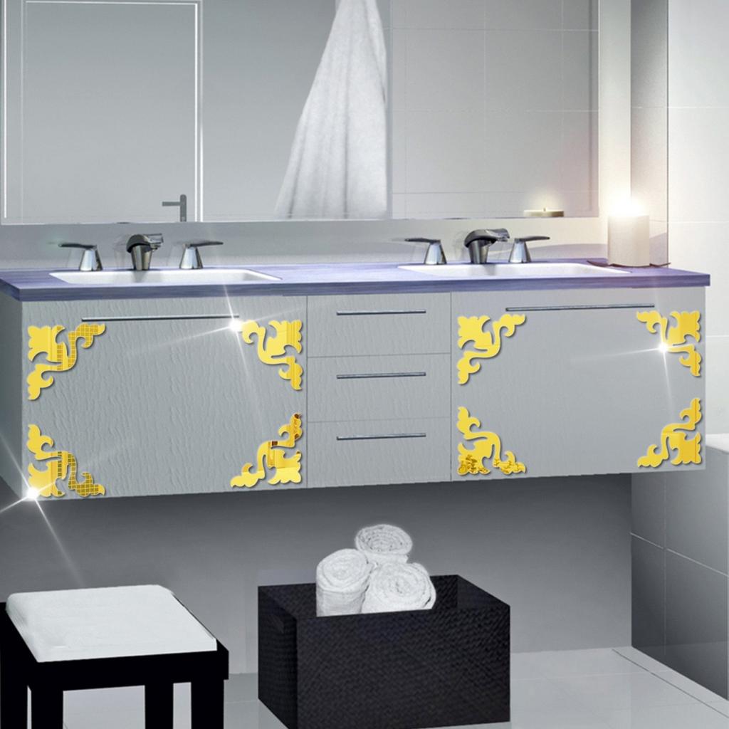 4pcs 3.94inch Furniture Decoration Mirror Sticker 3D Wallsticker Acrylic Self-adhesive Mirror Gold Sliver Sticker Cabinet Corner