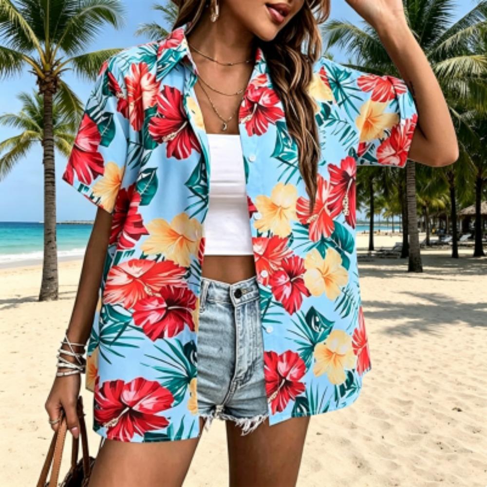 11 Colors Flowers Printing Shirt Summer Hawaiian Beach Vacation Clothing Women's Fashion Street Style Shirt Daily Men's and Women's Shirt