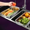 304 Stainless Steel Kitchen Extendable Draining Basket Vegetable Washing Basin  Sink Drain rack,Essential Kitchen Tool