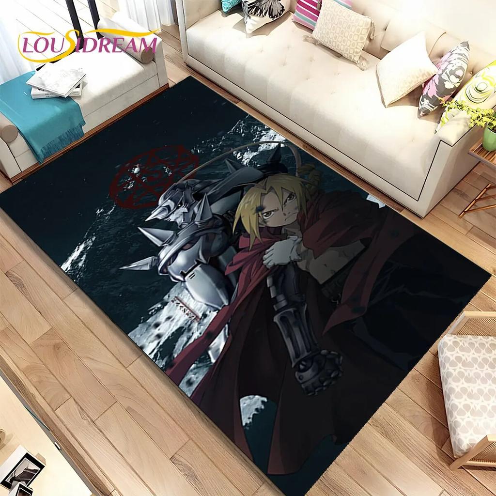 Anime Fullmetal Alchemist Kreslený Oblastní Koberec, Koberec pro Obývací Pokoj Ložnici Pohovku Rohožka Dekorace, Dětská Protiskluzová Podložka na Podlahu