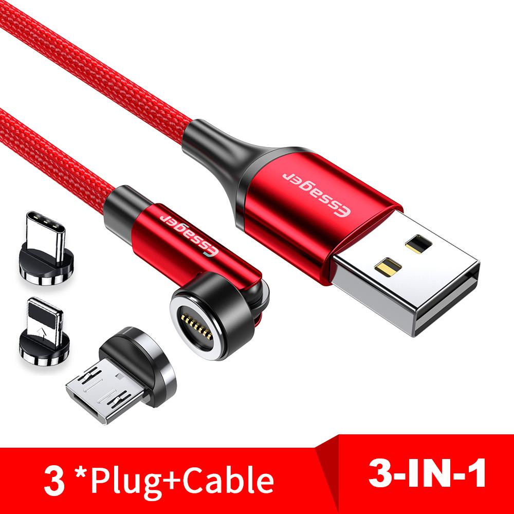 

Essager 540 Поворотний магнітний кабель 3A Швидка зарядка Micro USB Type C Кабель для iPhone Xiaomi Магнітний зарядний пристрій Телефонний кабель для передачі даних Шнур 3in1-1M червоний