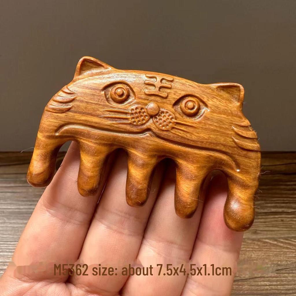 Green Sandalwood Carved Portable Scalp Massage Comb for Women