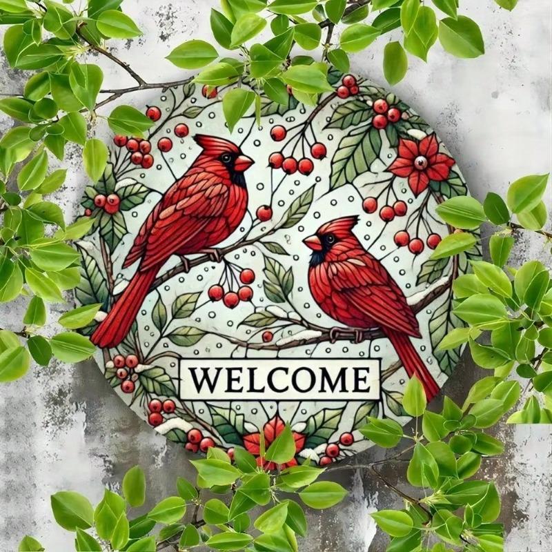 Metal Welcome Wreath Sign 8 Inch Round Wall Art for Home Cafe Halloween Decor