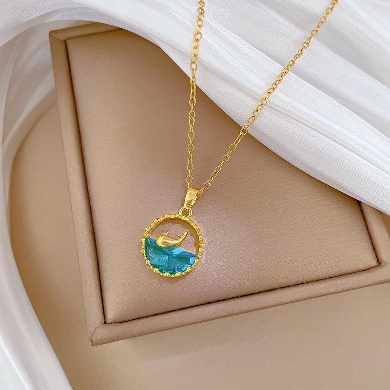 Ozean Wal Licht Luxus Temperament Wunderschöne Voll Diamant Halskette Weiblich Vielseitige Schlüsselbeinkette Titanstahlkette