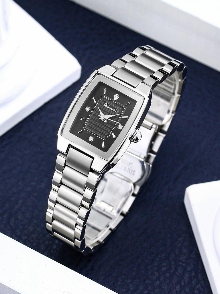Ladies Stainless Steel Quartz watchSimple and Elegant Waterproof Diamond Square Wristwatch