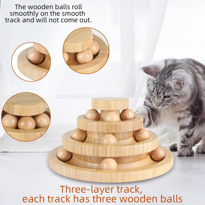 

Игрушка-вертушка для кошек, трехслойная гусеница из бамбукового дерева, проигрыватель для домашних животных, интерактивная игрушка для домашних животных
