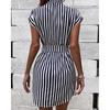 Fashion Short Sleeve Summer Striped Dress V Neck Elegant Slim Fit Elegant Short Party Dresses Casual Lace-up Sweet Street Wear Clothing