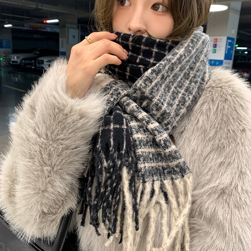 Maillard coffee scarf high-end plaid scarf shawl dual-purpose winter warm versatile scarf