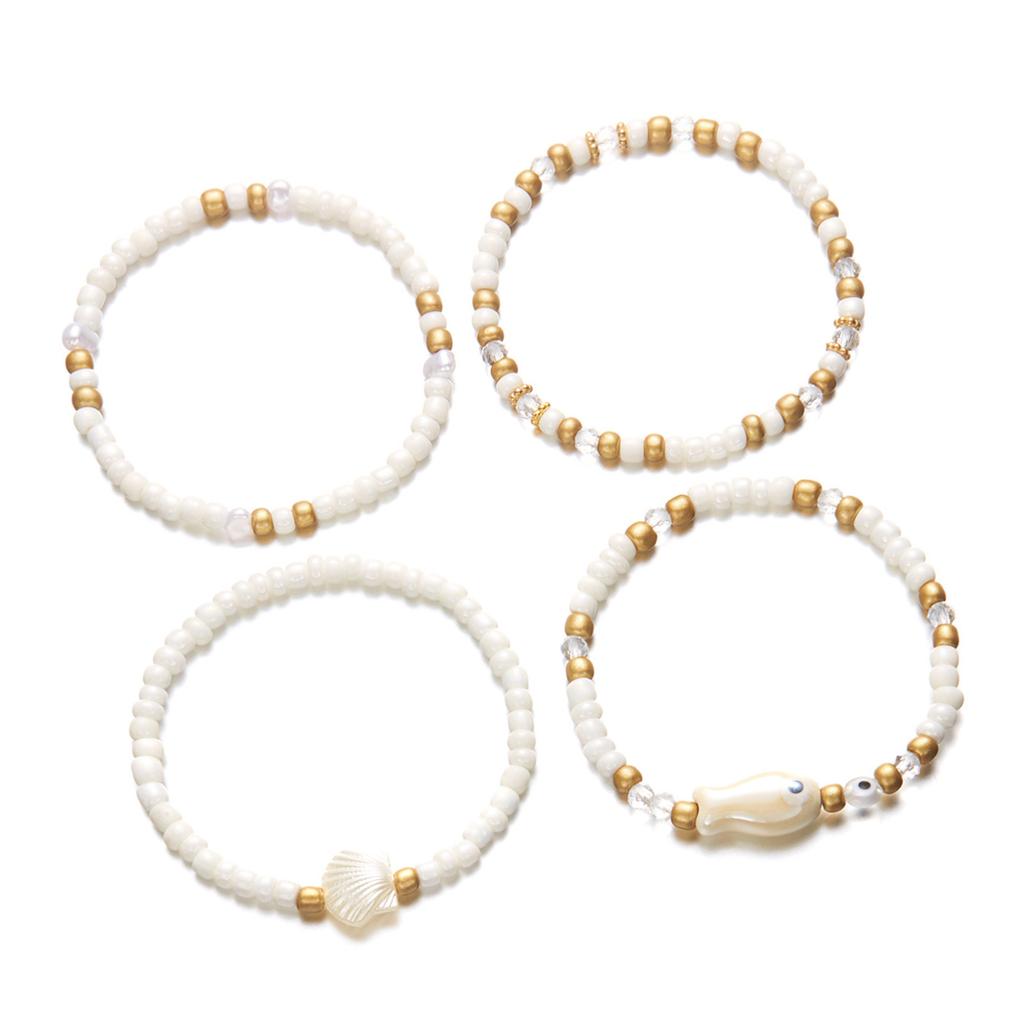 Dehnbare Muschelarmbänder Stapelbarer Strandschmuck Keramik-Fischperlen-Design Handgefertigt Sommer Armband Zubehör
