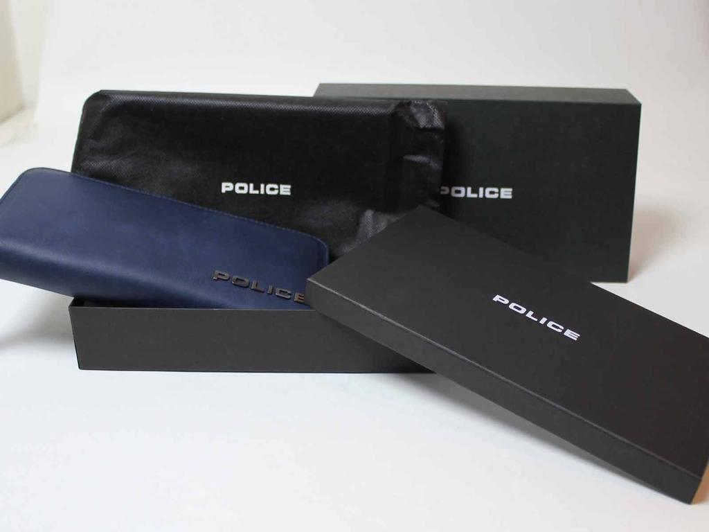 Police Long Wallet with Zipper, Wrinkled Leather, Italian Brand, Luxury (Navy)