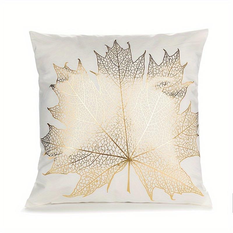1pc, Short Plush Golden Plated Tropical Leaves Cushion Case For Sofa Bed Garden  Car,Cozy Modern Home Decor Pillowcase ,18x18In,No Pillow Insert