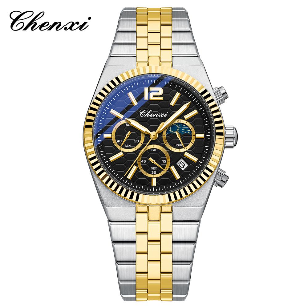 CHENXI Luxury Watch Man Multi-functional Chronograph Quartz Watches Fashion Casual Calendar Men's Wristwatches Moon Phase