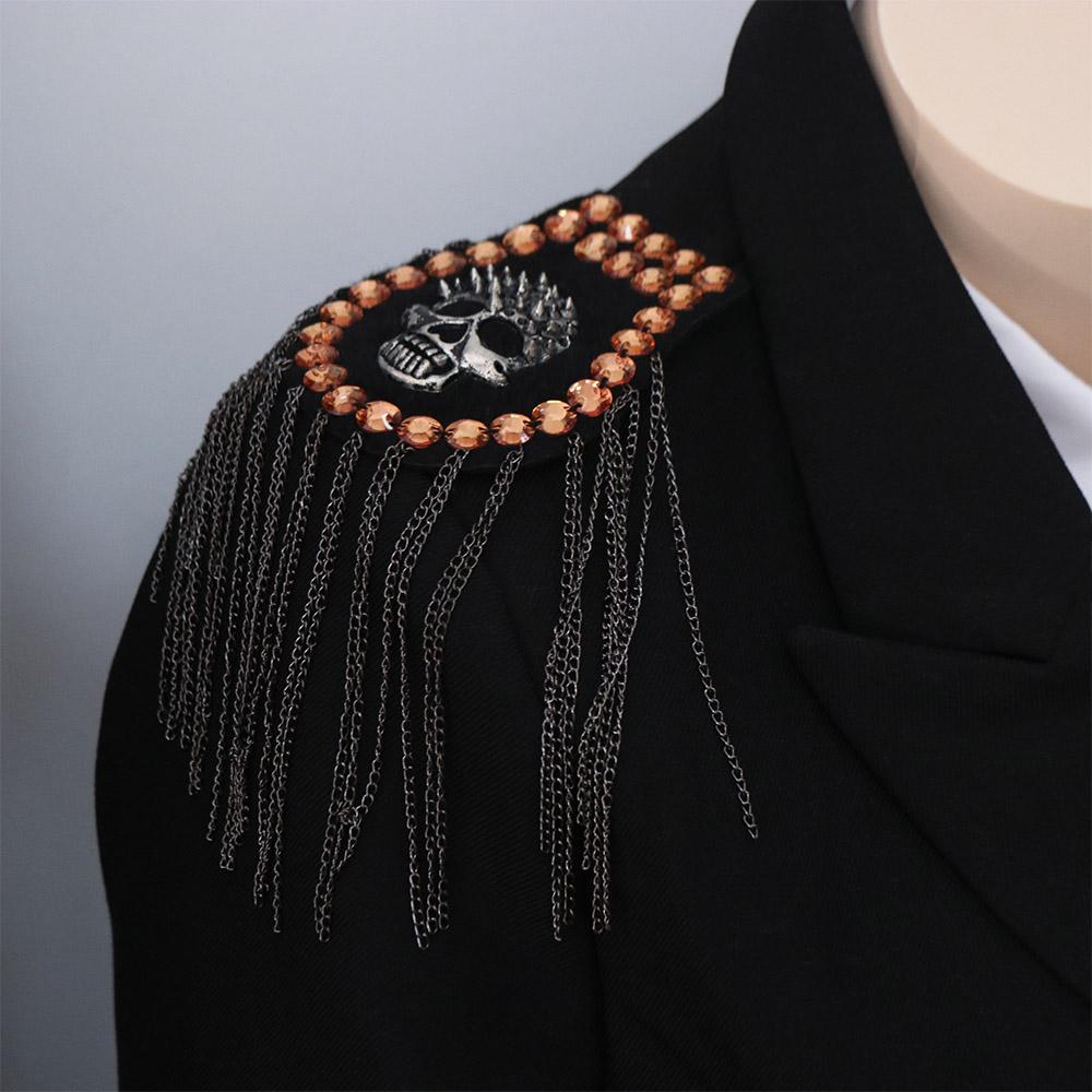 Cool Tassel Chain Epaulette Skull Jacket Vintage Brooch  Western-style clothes