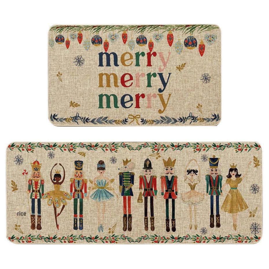 Cross-border Christmas Holiday Anti-Slip, Dirt-Resistant Kitchen Floor Mats – Long, Oil-Absorbing, Decorative Door Foot Mats