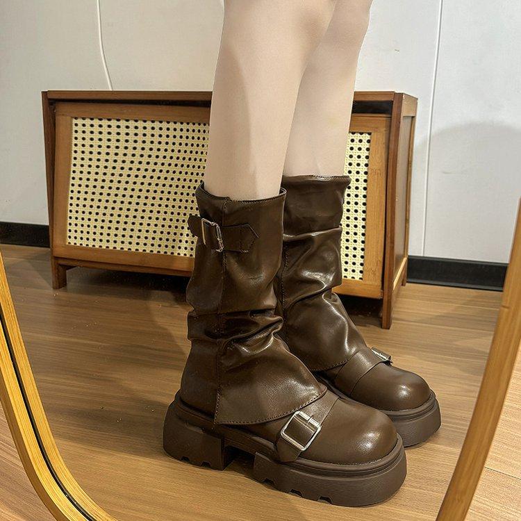 American Retro Heightened Platform Martin Boots Women's 2025 New Autumn Brown Versatile Ins Wind Boots