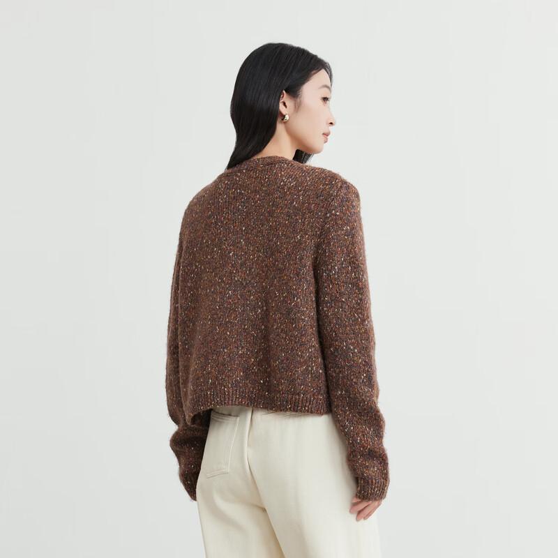 Elva' Island Women's Petite Dot Mesh Round Neck Cardigan