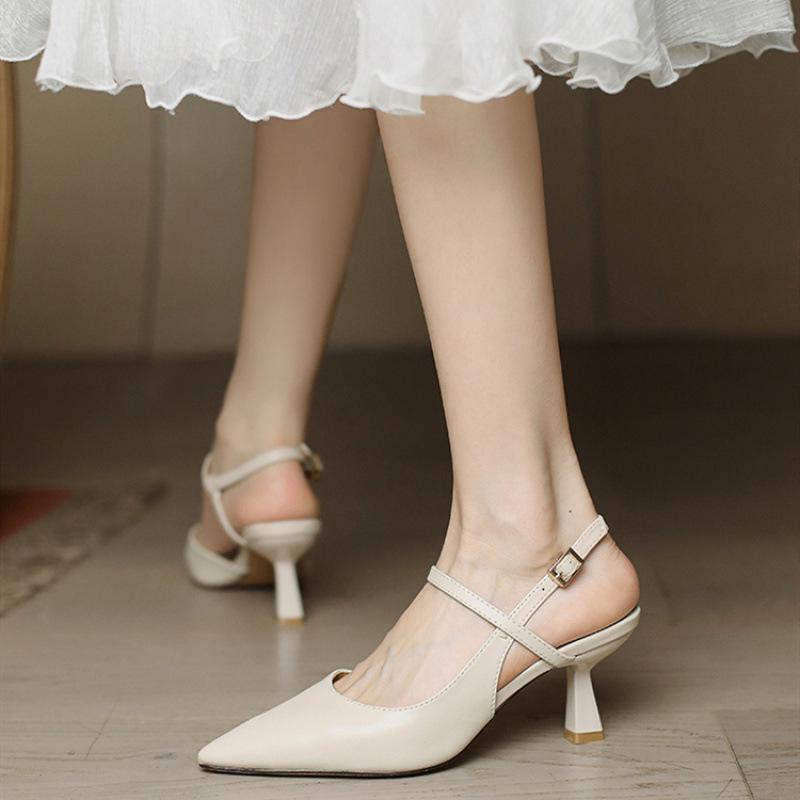 

Телесные босоножки-стилеты с открытым носком для женщин - Острый носок, Ажурный дизайн, Туфли для подружек невесты на лето и осень 36