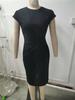 Women's Casual Bodycon Midi Dress with Front Knot and Round Neck
