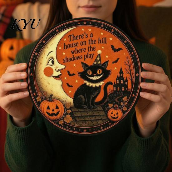 Nostalgic Party Wall Hanging Retro Halloween Sign, Round Metal Decorative Vintage Iron Sheet Sign Rustic Art Decor for Living Room Decoration