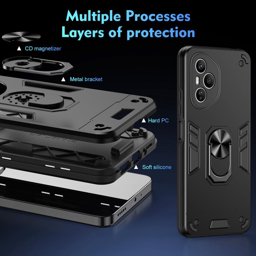 KEYSION Shockproof Armor Case for HONOR 400 Pro 5G Soft Silicone+PC Metal Ring Stand Phone Back Cover for Huawei Honor 400 5G