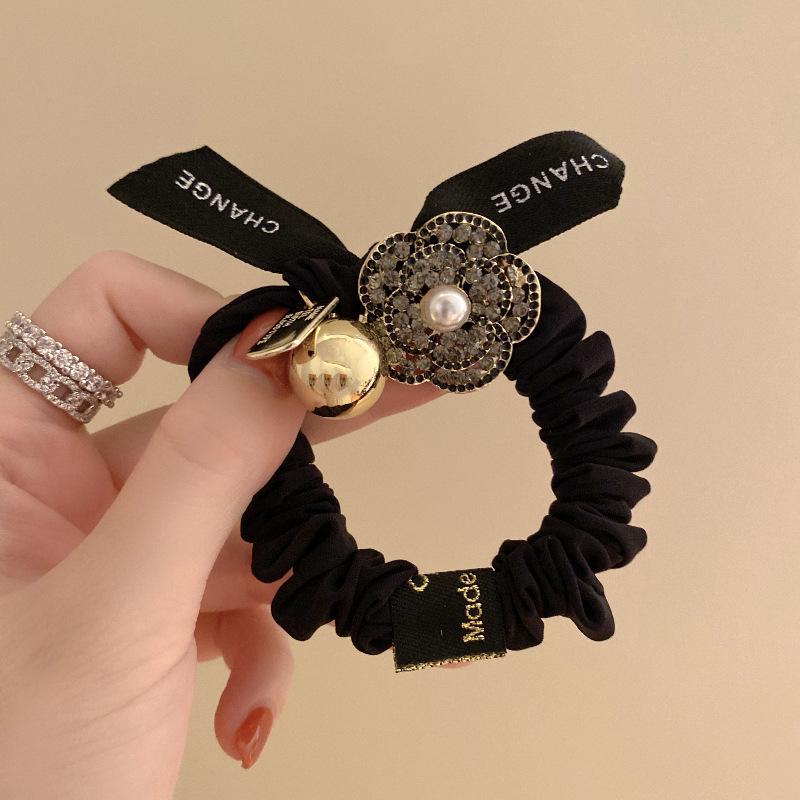 Black Camellia Korean Style Ponytail Hair Rope for Women