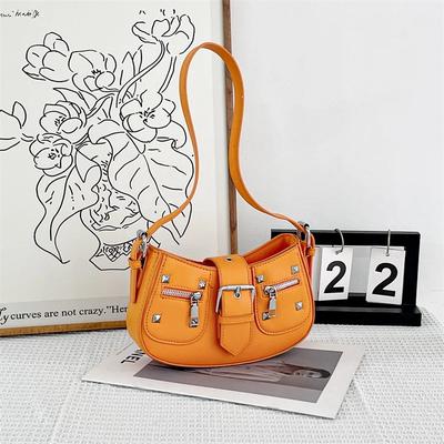 Women's Crescent-shaped PU Bags Interior Compartment Shoulder Bags Contrasting Colors   Fashion