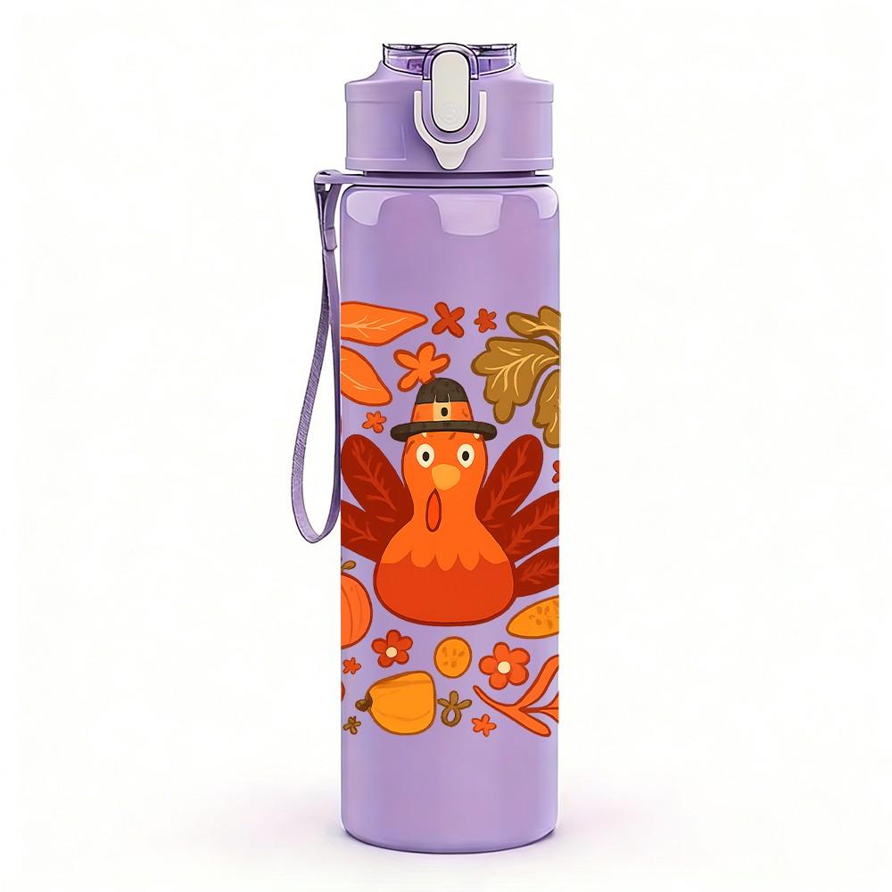 1PC Autumn Maple Turkey Art 750ml Color Plastic Sports Water Bottle Leakproof Flip Straw Lid Suitable for Sports Office Home Use