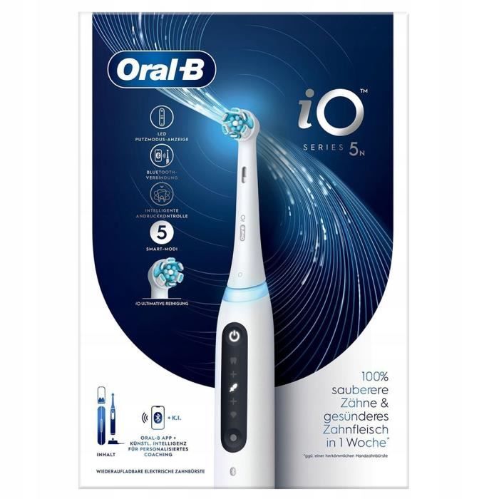 Brosse à dents électrique - Oral B - iO Series 5 Blanc - Technologie magnétique - Protection gencives