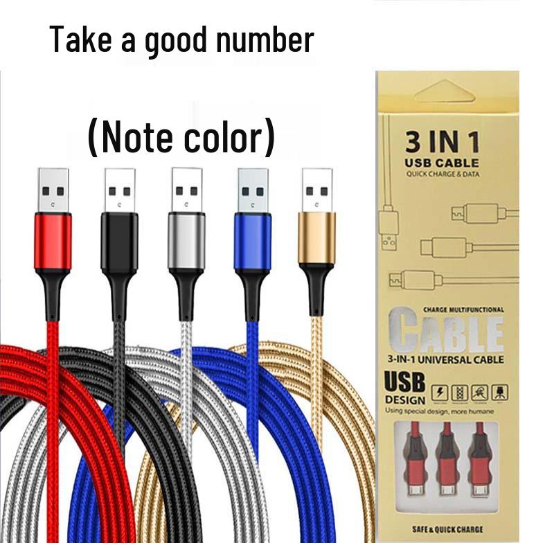 Spot Nylon Braided 3-in-1 Fast Charging Cable - 2A Mobile Flash Charge Gift Cable