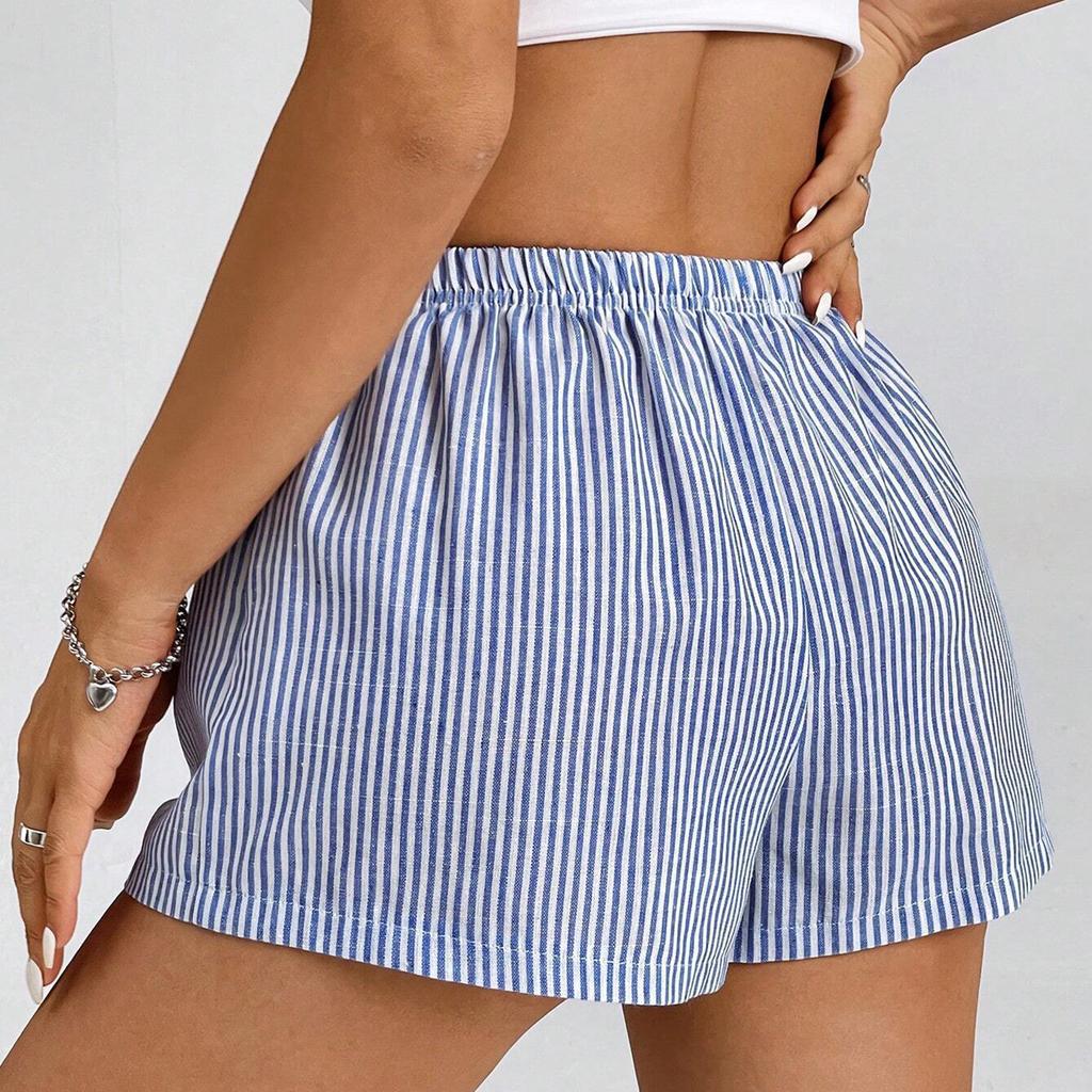 Shorts For Women Striped Button Casual Loose  Shorts