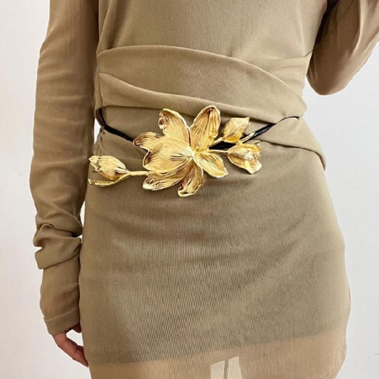 Exaggerated  Flower Belt PU Rope Belt Women Vintage Decorative Dresses Belt