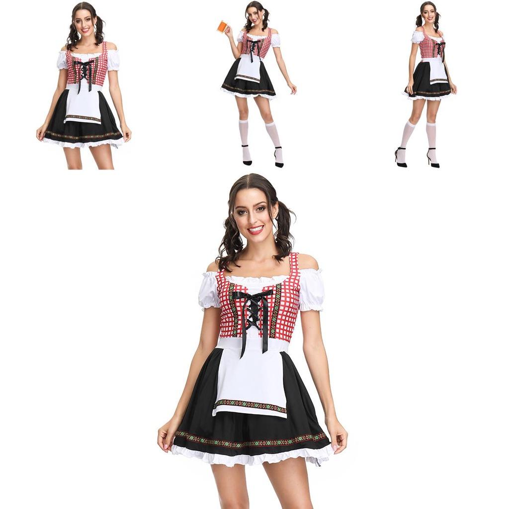 Elegant Bavarian Dirndl Dress For Women Featuring Off-shoulder Puff Sleeves Perfect For Oktoberfest Celebrations