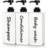 Shampoo and Conditioner Dispenser (Set of 3, 21oz) Modern Refillable Shampoo Pump Bottles for Shower Soap - Empty Body Wash Dispenser Set for
