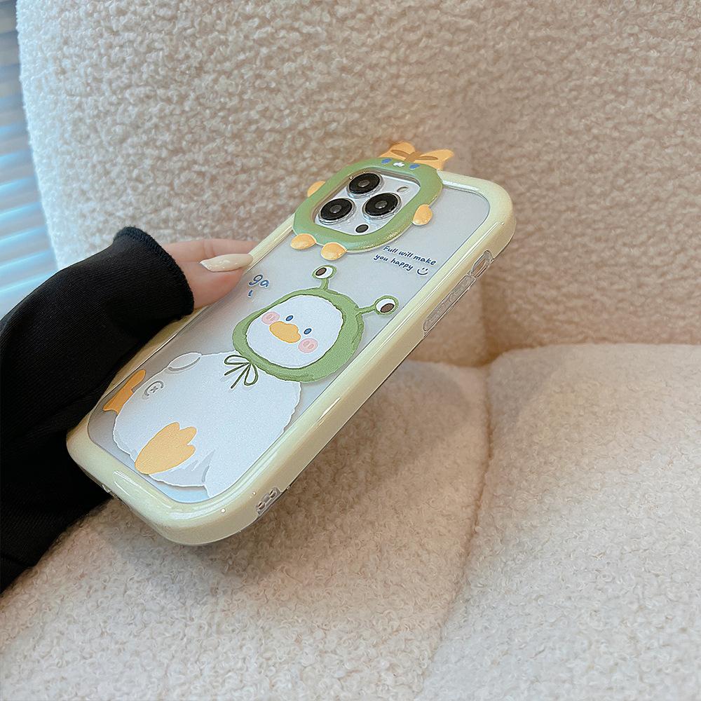 Cute Happy Duck Cartoon 3d 2 In 1 Shockproof Phone Case For Iphone 12 13 14 Pro Max Plus 11 Promax Ins Smiley Back Cover Capa