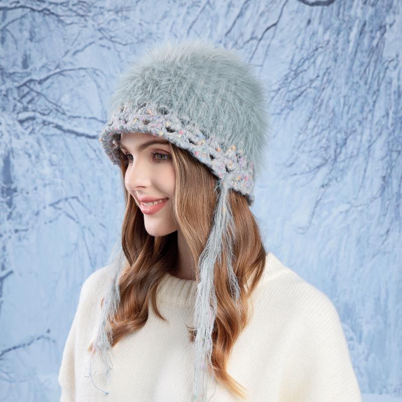 Autumn Winter Plush Pullover Hat Women Wool Hat Coldproof Warm Knitted Hat