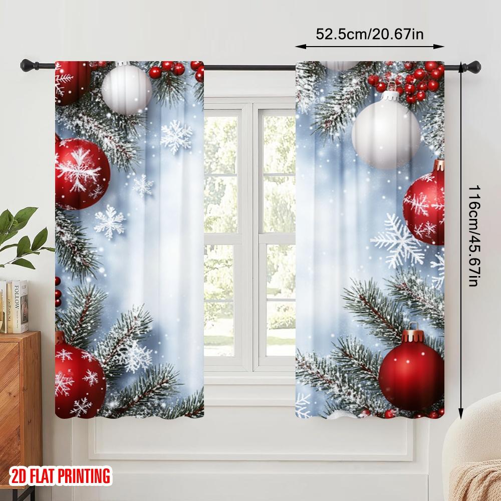 2pcs,2D Plane Printing Creative Curtains Christmas Ornaments Snow Festive (3) Versatile Polyester (without Rod) Home Decor