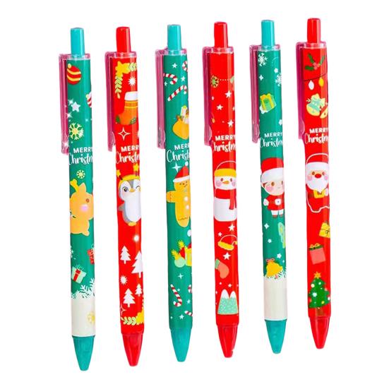 6Pcs Christmas Gel Pens Various Festive Patterns Push-Type Christmas Pens Stationery Supplies Christmas Party Favors