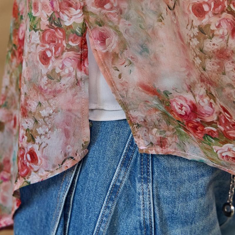 MAXZA Flower Pattern Ruffle Collar Chiffon Blouse Ze05qb005nh
