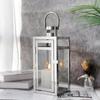 Silver Stainless Lanterns Hanging Candle Lantern Metal Candleholder with Tempered Glass for Home Wedding Decor