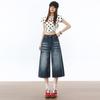Trendy Summer Vintage Blue Loose Straight Denim Cropped Capri Pants Versatile Slimming Basic Daily Trousers