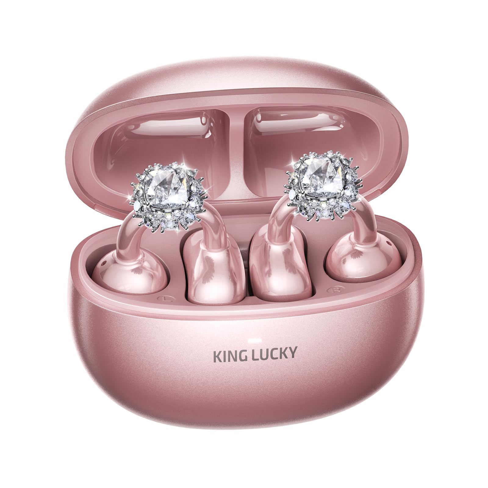 

[2026 Improved] Kinglucky Open-Ear Earphones with Charms, Stylish Open-Ear Earbuds with Detachable Earrings, Sound Leak-Proof, IPX5 Waterproof, 50
