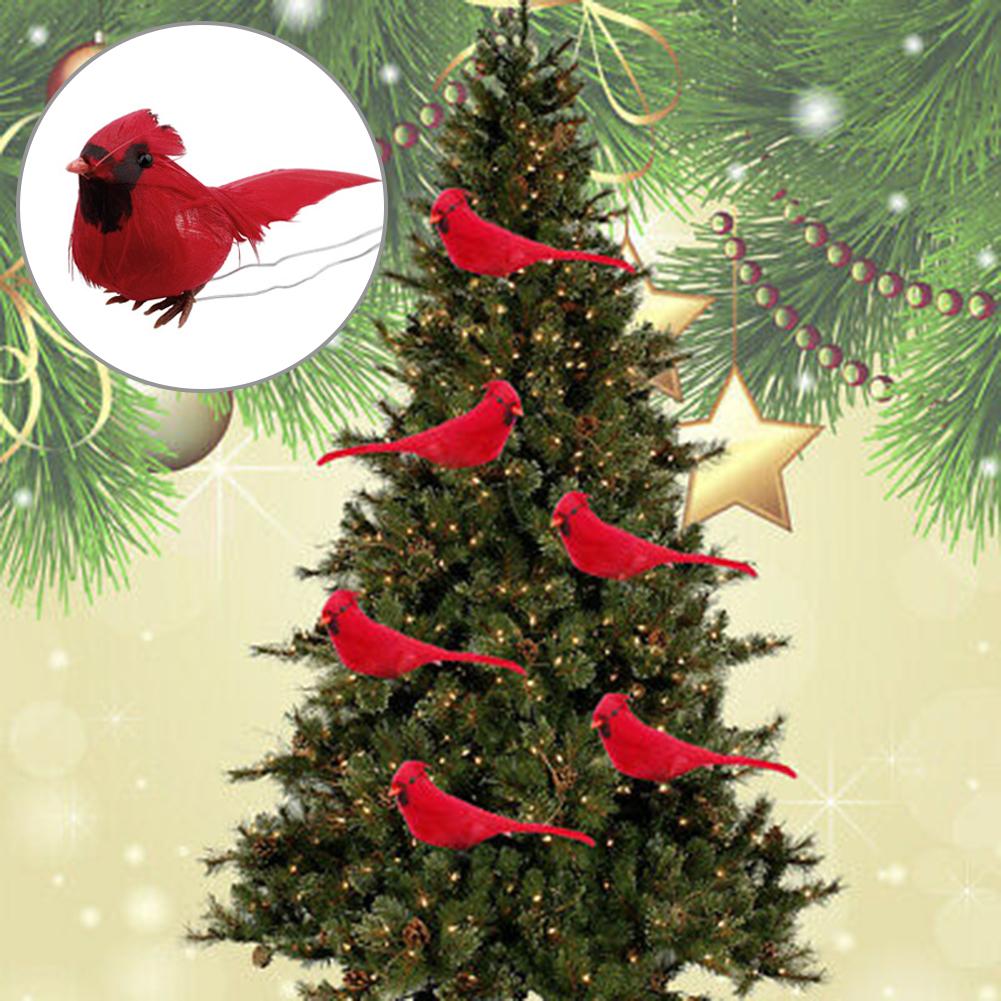 10PCS/Pack Artificial Feathered Birds Red Clip-On Cardinals  Christmas Ornaments Tree Pendant For Home Party Decors Display