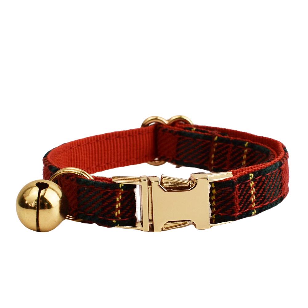 Plaid Series Engravable Pet Collar with Bell - For Cats & Dogs