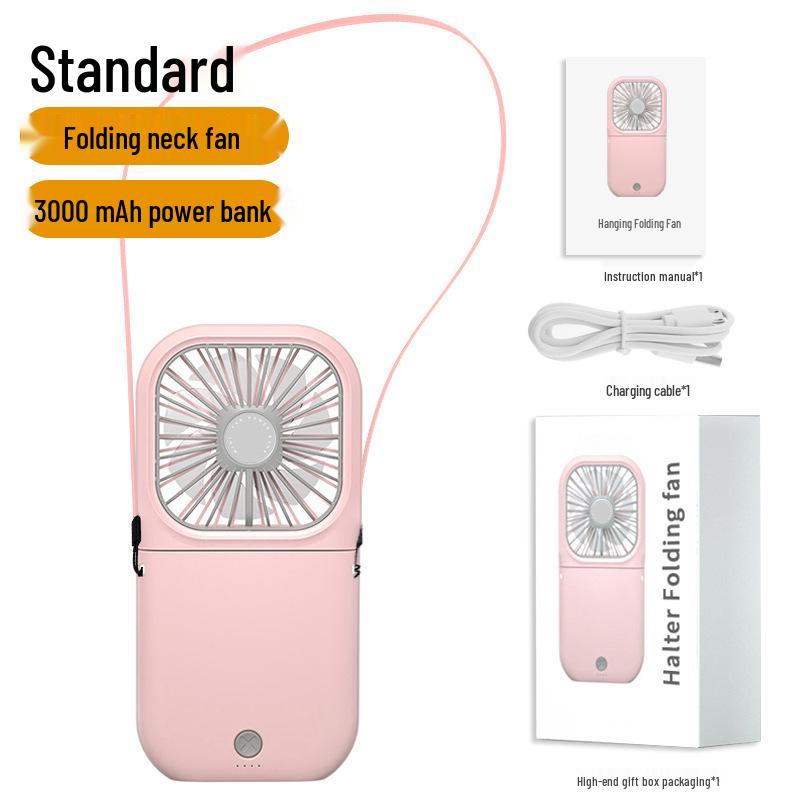Portable USB Rechargeable Mini Folding Handheld & Neck Hanging Fan Foldable Power Bank Fan
