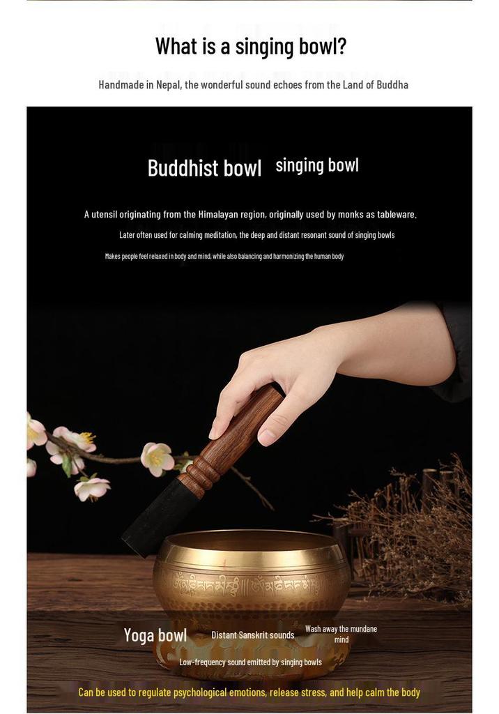 Nepal Bronze Six-Syllable Mantra Tibetan Singing Bowl for Meditation and Incense, Buddha Sound and Chime Bowl.