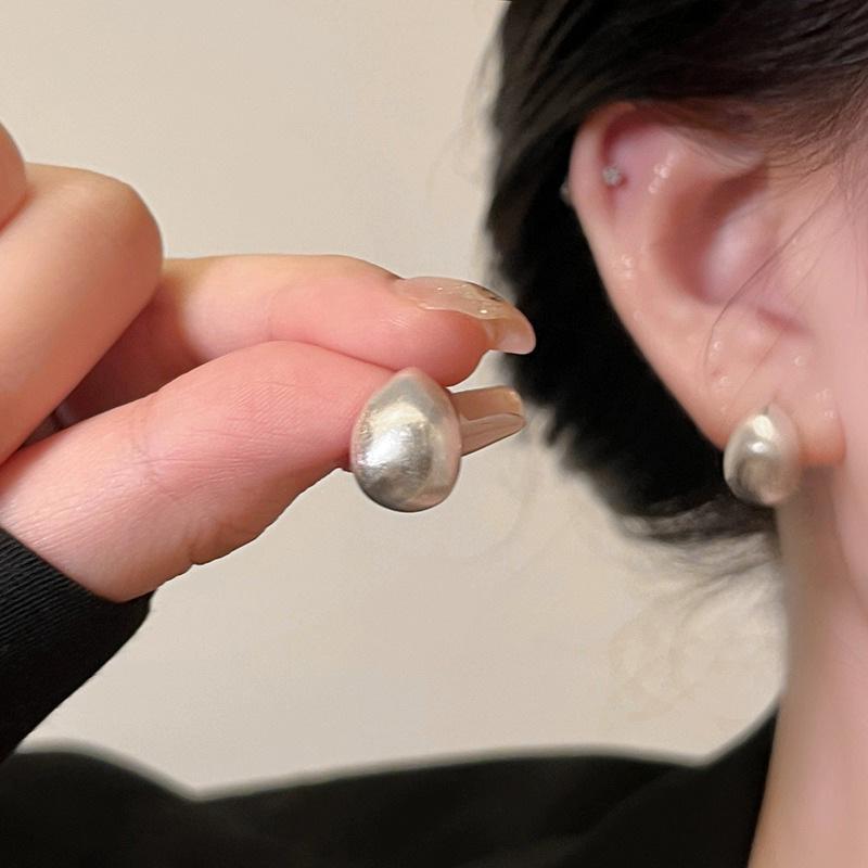 925 Silver Needle Matte Brushed Beanie Stud Earrings Women's New Temperament Water Drop Earrings High-end Explosive Earrings