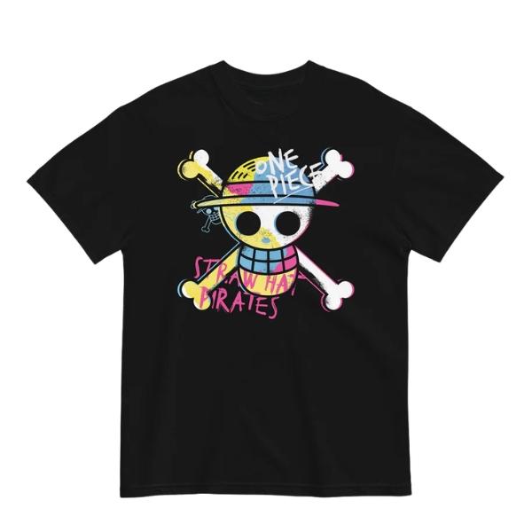 Anime One Piece Straw Hat Pirates Skull Tshirt Vintage Graffiti Print Unisex Unisex Casual Streetwear Short Sleeve Tee