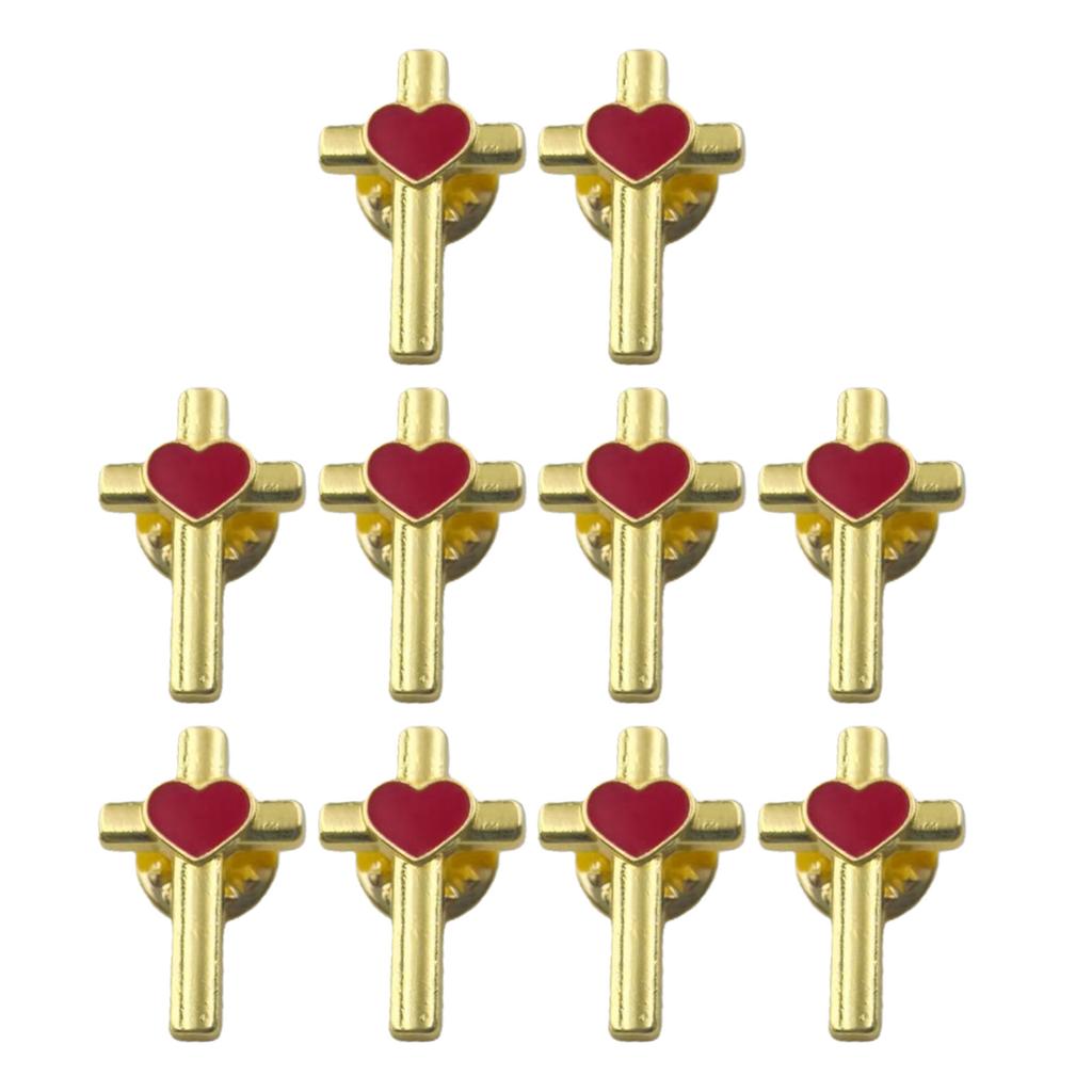 Pack of 10 Colorful Enamel Crosses and Heart Shape Pin for Fashion Accessory Styling Clothing Accessories