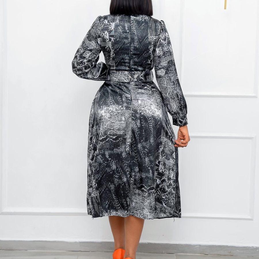 Vintage Style Long Sleeve Dresses Women Bow Collar Long Sleeve Belt Waisted A Line Mid Calf Birthday Party Dinner Vestidos Mujer Dress