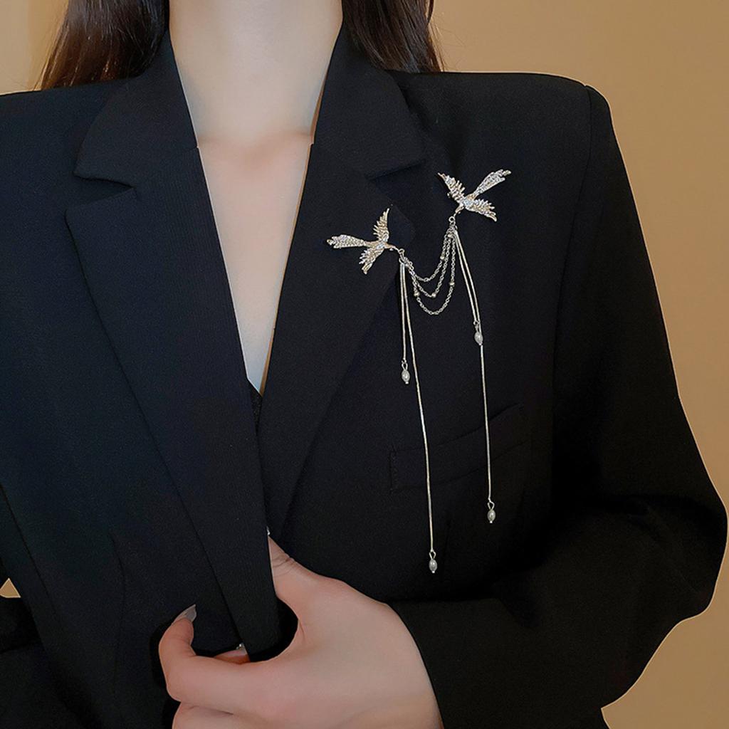 Delicate Phoenixes Brooch Long Fringe Animal Bird Pin Elegant Clothing Jewelry Accessory Anniversary Gift for Women